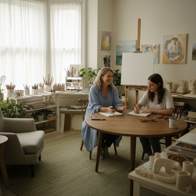 Art-thérapeute en consultation discutant de sa couverture mutuelle TNS.