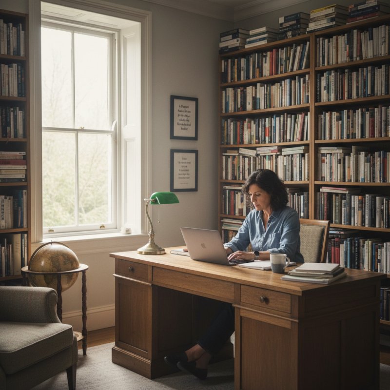 Auteur indépendant travaillant sur son manuscrit, bien protégé par une assurance TNS.