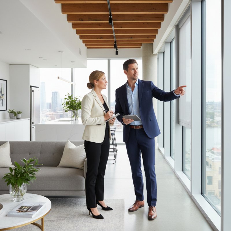 Chasseur immobilier indépendant discutant des options d'assurance TNS.