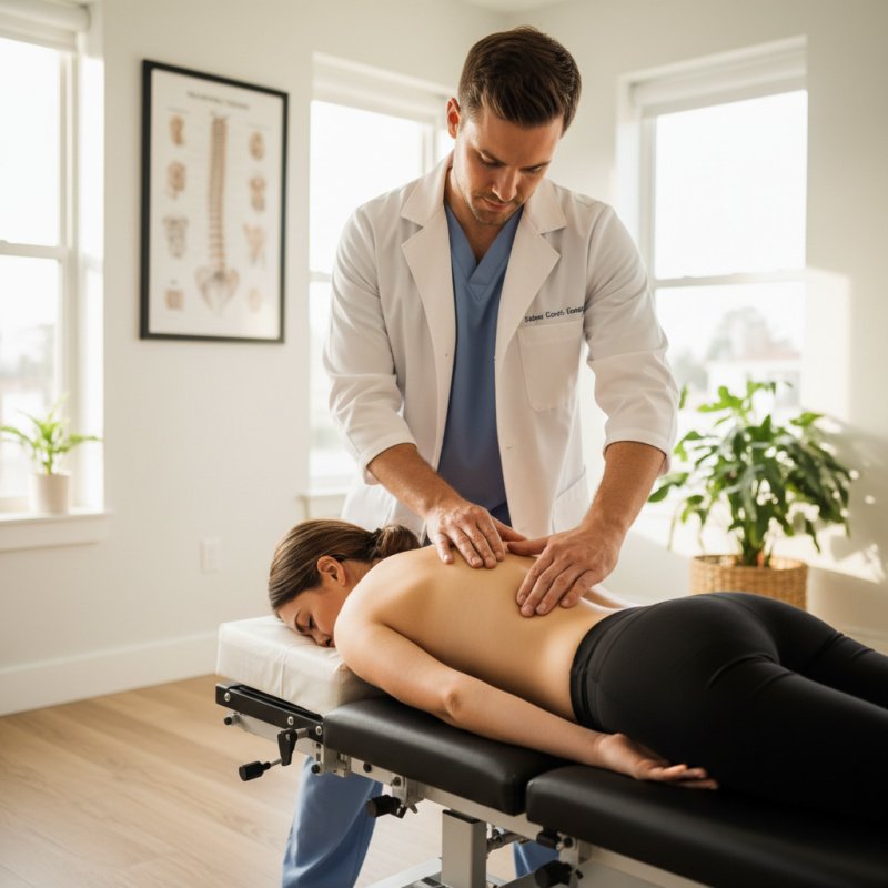 Chiropracteur effectuant un ajustement vertébral, illustrant le besoin d'une assurance TNS adaptée.