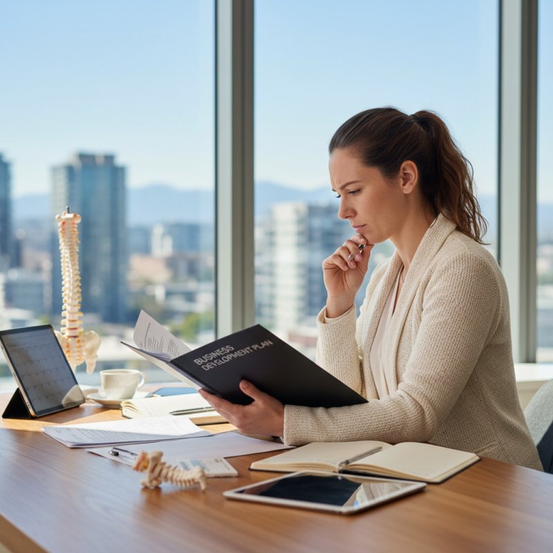 Chiropracteur indépendant planifiant sa protection sociale et sa retraite à son bureau.