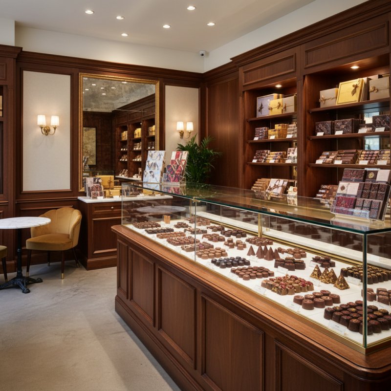 Intérieur d'une boutique de chocolatier, protégée par une assurance multirisque professionnelle.