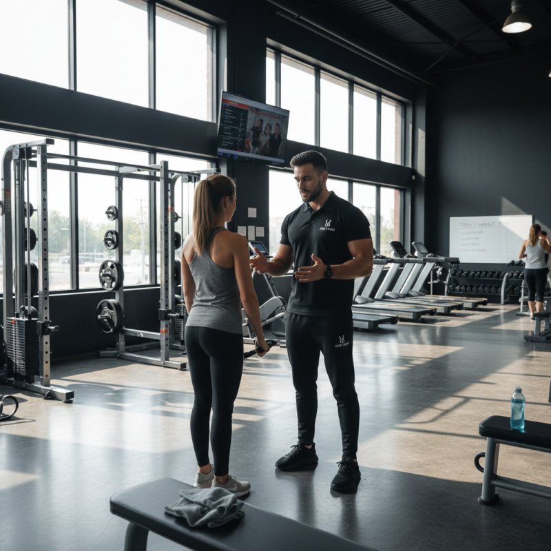 Coach sportif TNS discutant de sa protection santé avec un expert