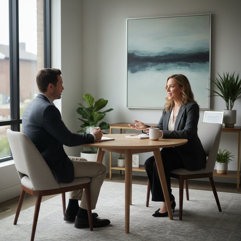 Coach de vie en séance de consultation, illustrant l'importance d'une assurance TNS.