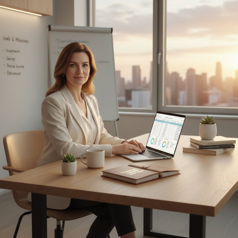 Coach de vie planifiant sa retraite et ses assurances sur son ordinateur.