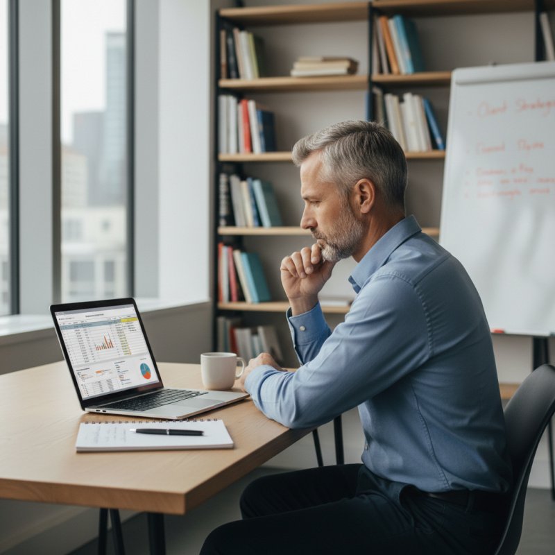 Coach indépendant préparant une session, soulignant l'importance de la prévoyance TNS.
