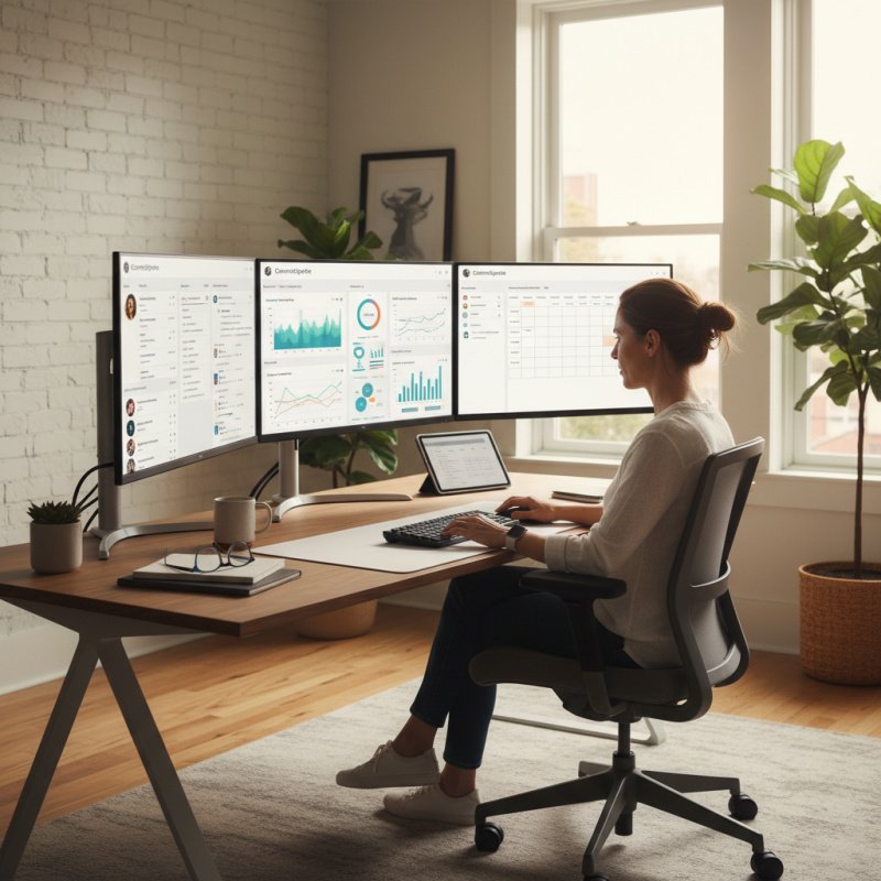 Community manager TNS analysant des statistiques sur les réseaux sociaux.