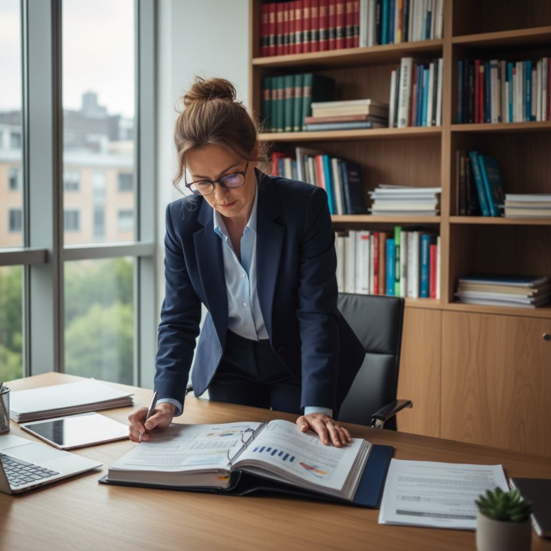 Expert judiciaire TNS examinant un dossier pour son assurance professionnelle.