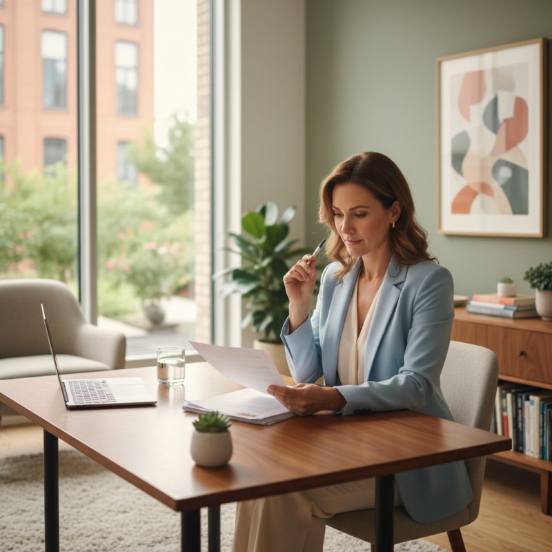 Hypnothérapeute gérant ses contrats d'assurance pour optimiser sa protection.