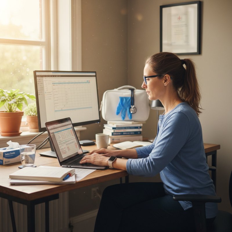 Infirmière libérale gérant son activité, soulignant l'importance de l'optimisation fiscale.