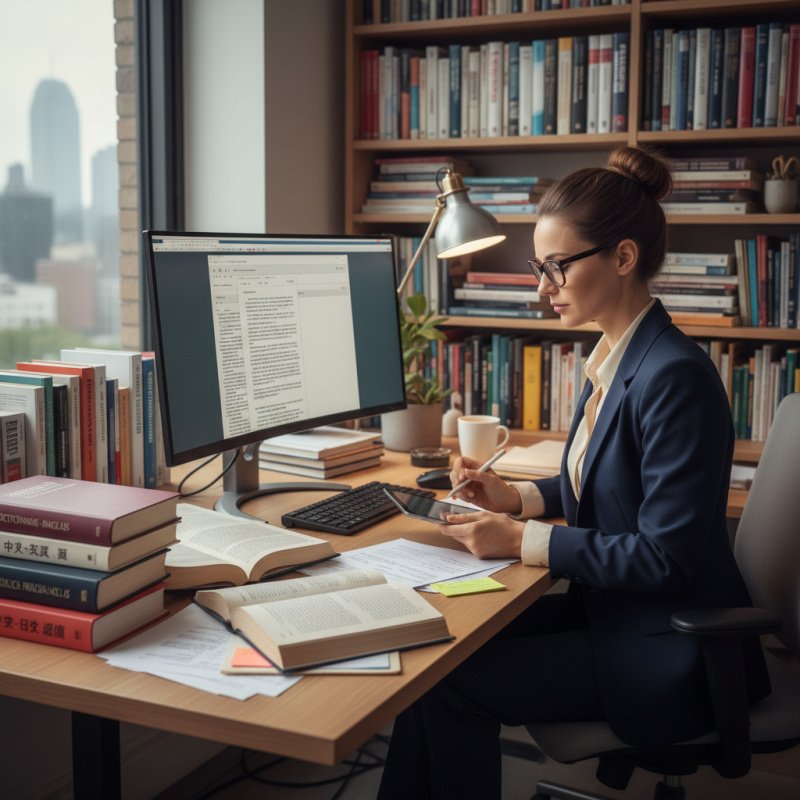 Interprète indépendant préparant une mission, illustrant l'importance de la prévoyance TNS.