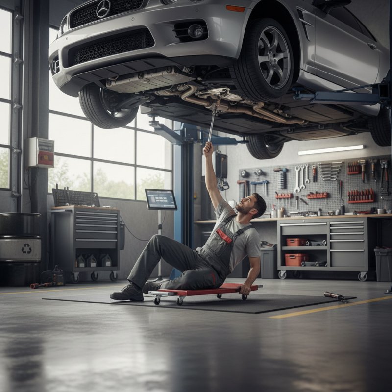 Mécanicien automobile TNS examinant un véhicule, protégé par une assurance professionnelle.
