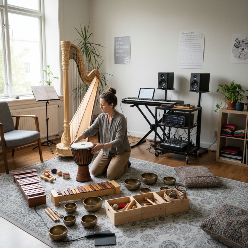 Matériel professionnel d'un musicothérapeute, soulignant l'importance de l'assurance matériel.