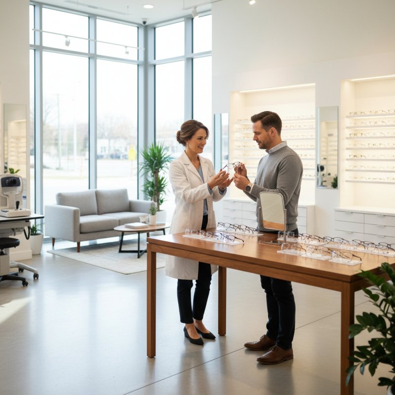 Opticien indépendant choisissant une mutuelle TNS adaptée