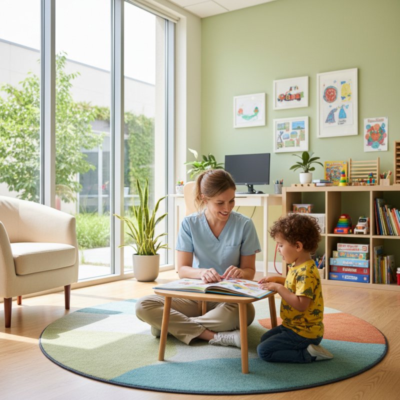 Orthophoniste en consultation avec un enfant, illustrant l'importance d'une bonne assurance TNS.