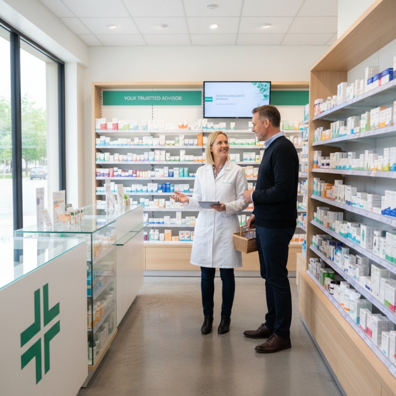 Pharmacien d'officine TNS étudiant ses options de mutuelle et prévoyance.