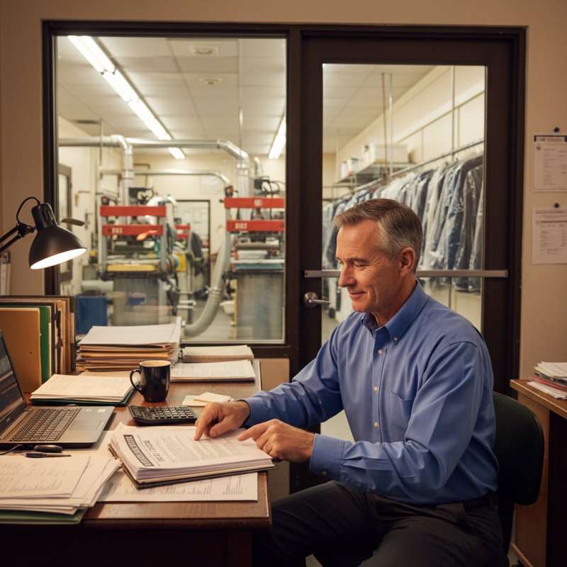 Gérant de pressing choisissant ses contrats d'assurance TNS