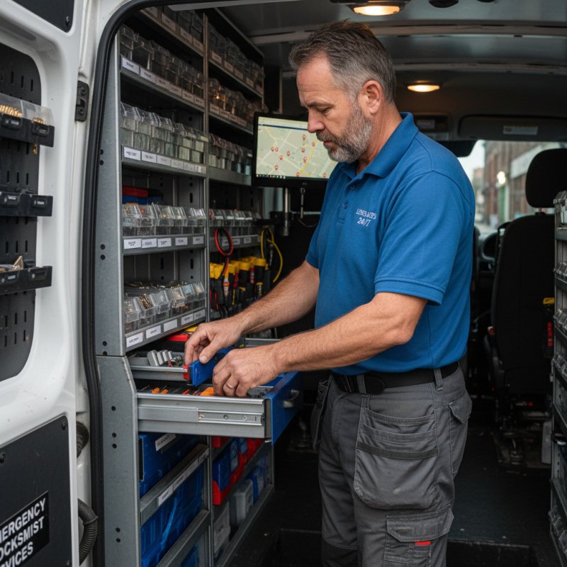 Serrurier dépanneur indépendant préparant son matériel d'intervention